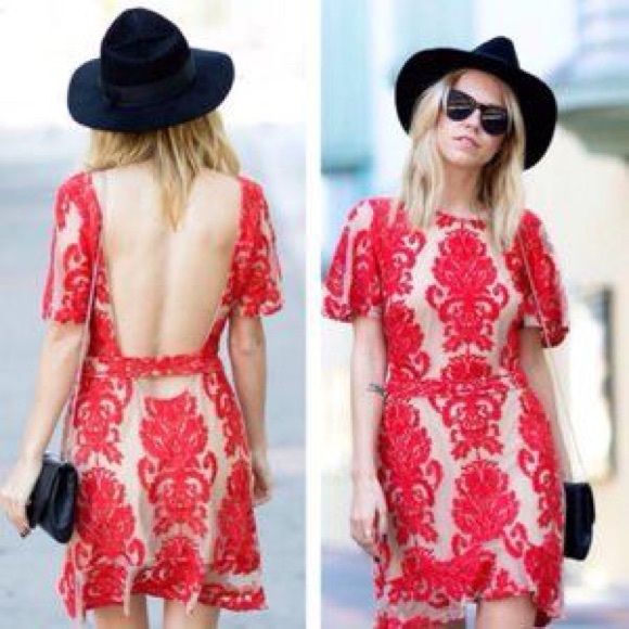 For Love and Lemons San Marcos red lace open back mini dress - Picture 5 of 10
